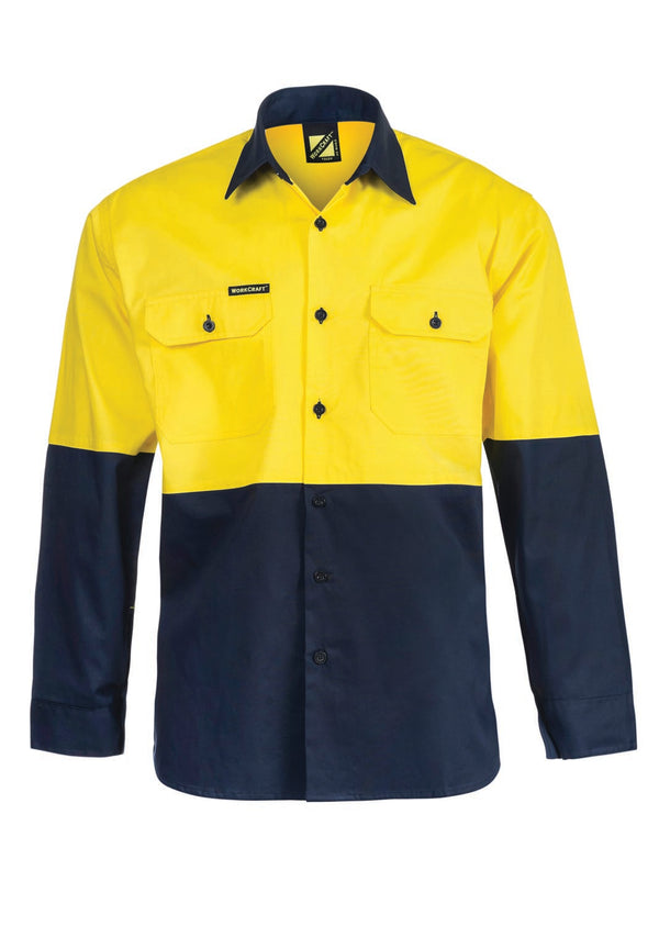 Workcraft Lightweight Hivis Long Sleeve Vented Cotton Drill Shirt - WS4247