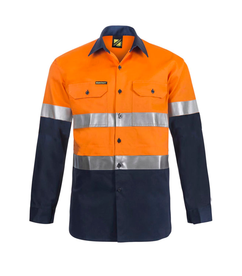 Workcraft Light Weight Hi Vis Long Sleeves Vented Cotton Drill Reflective Shirt - WS6030