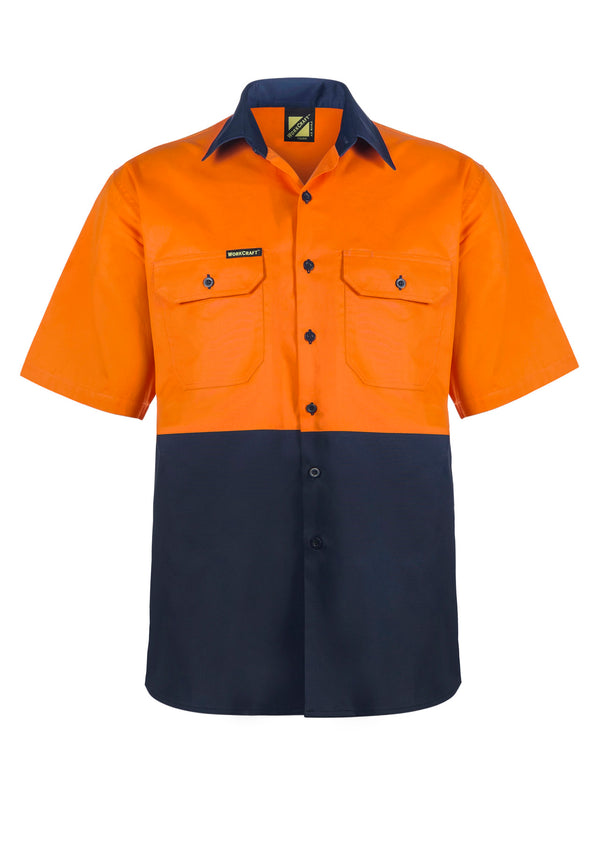 Workcraft Lightweight Hivis Short Sleeve Vented Cotton Drill Shirt - WS4248