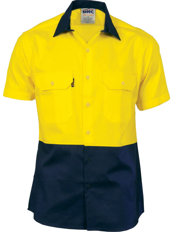 DNC HiVis Two Tone Cotton Drill Shirt - Short Sleeve - 3831