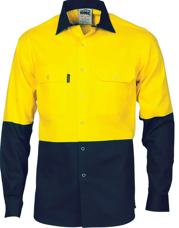 DNC Hivis Two Tone Drill Shirt with Press Studs Long Sleeve - 3838