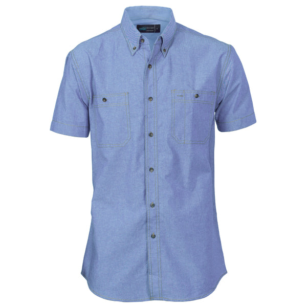 DNC Cotton Chambray Shirt , Twin Pocket - Short Sleeve - 4101