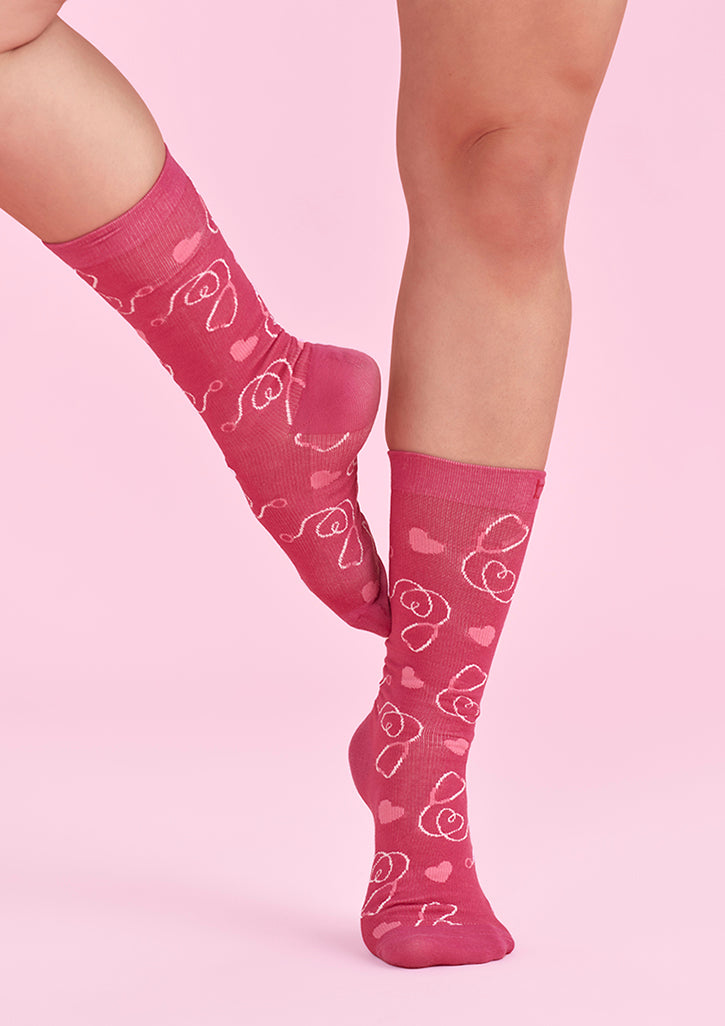 Biz Care - Unisex Pink Happy Feet Comfort Socks - CCS250U