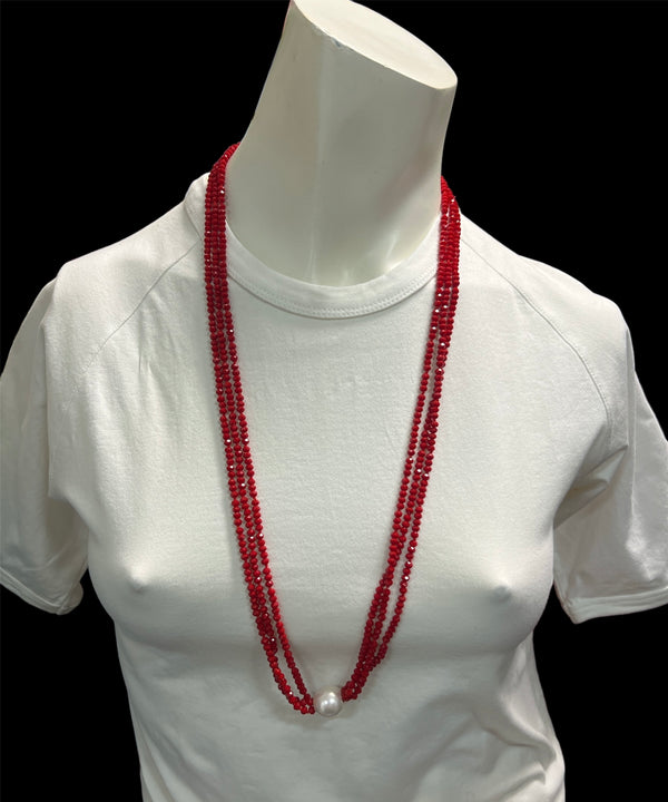 Long Red with Large White Bead - NGP332