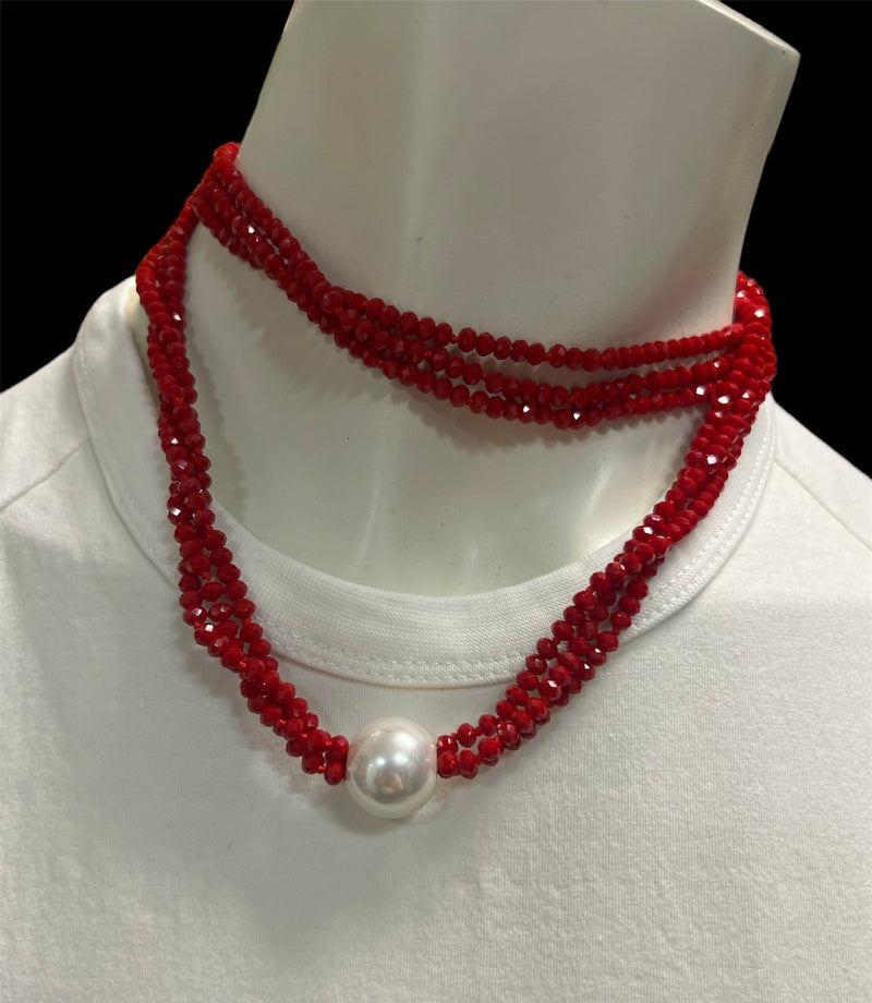 Long Red with Large White Bead - NGP332