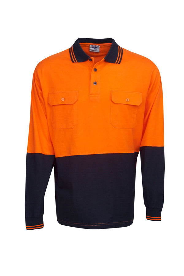 Blue Whale 100% Cotton Hi Vis Long Sleeve Polo - P93