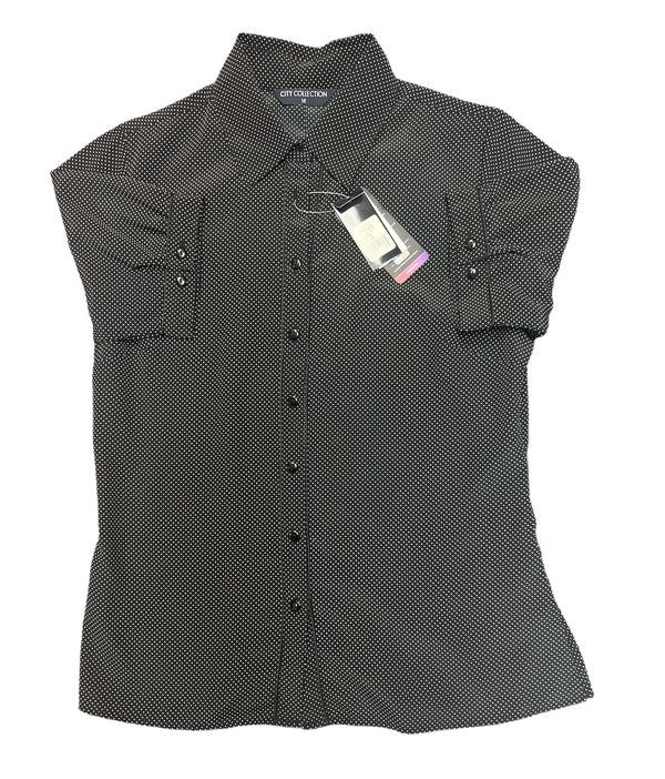 City Collection Black Spotted Short Sleeve Shirt - 2169