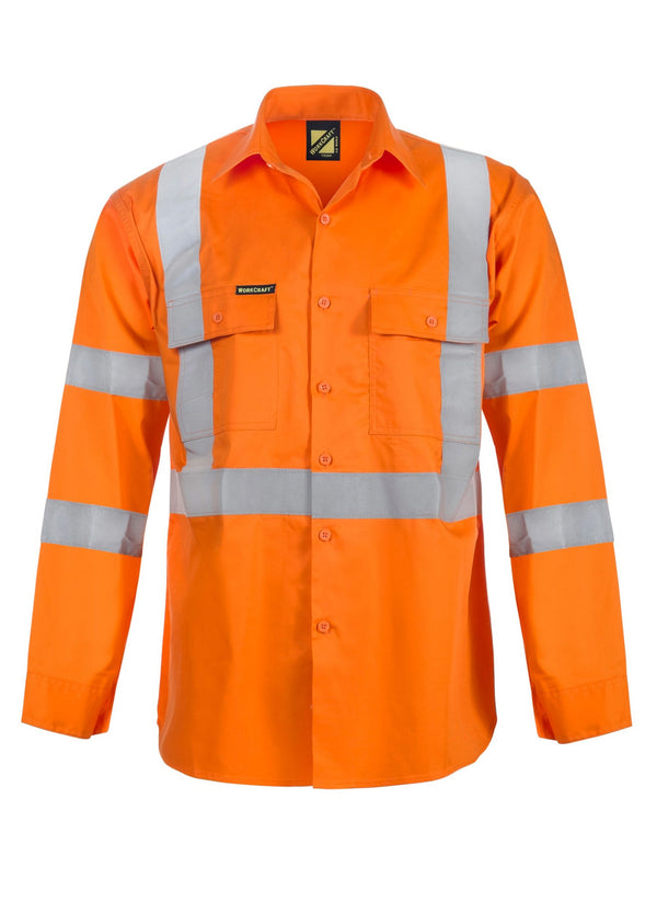 Workcraft Hivis Long Sleeve Relective Cotton Drill Shirt 'X' Pattern - WS3222