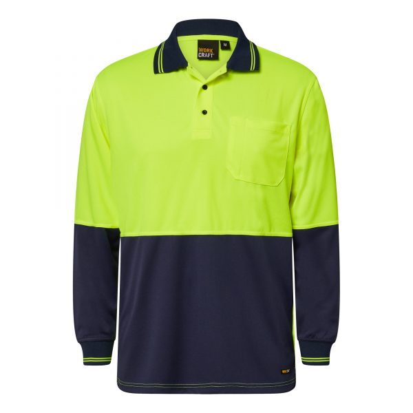 Workcraft Hivis Long Sleeve Micromesh Polo with Pocket 157gsm - WSP202