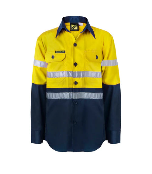 Kids Hi Vis Two Tone Long Sleeve Shirt with 3M Reflective Tape, 25mm wide - WSK125