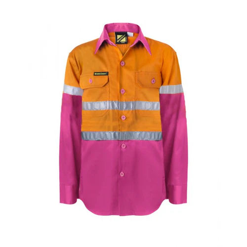 Kids Hi Vis Two Tone Long Sleeve Shirt with 3M Reflective Tape, 25mm wide - WSK125