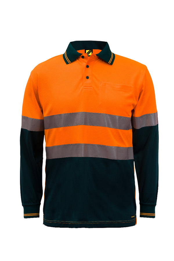 Workcraft Hivis Long Sleeve Two Tone Polo with Tape 157gsm - WSP409