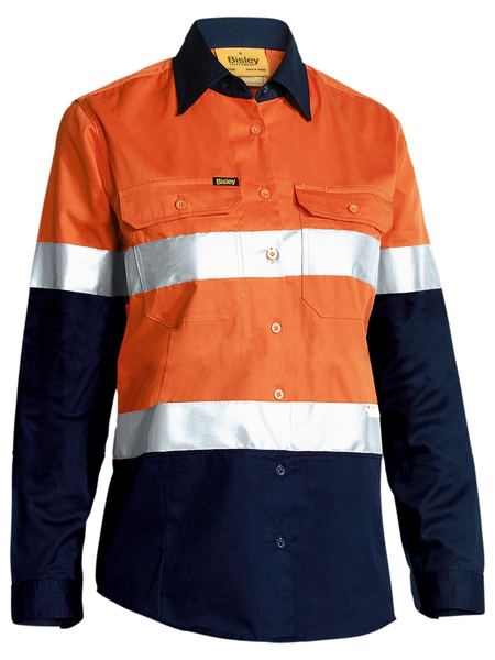 Bisley Womens 3M Taped Two Tone Hi Vis Cool Lightweight Shirt Long Sleeve - BL6896