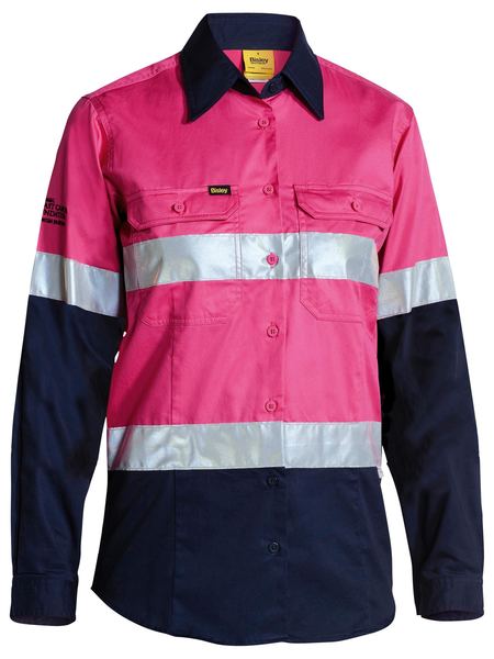 Bisley Womens 3M Taped Two Tone Hi Vis Cool Lightweight Shirt Long Sleeve - BL6896