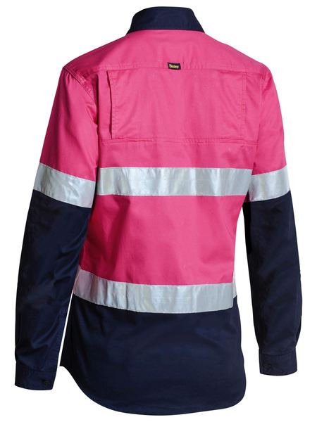 Bisley Womens 3M Taped Two Tone Hi Vis Cool Lightweight Shirt Long Sleeve - BL6896