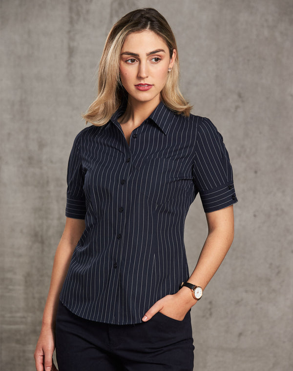 Benchmark Ladies Pin Stripe Short Sleeve Shirt - M8224